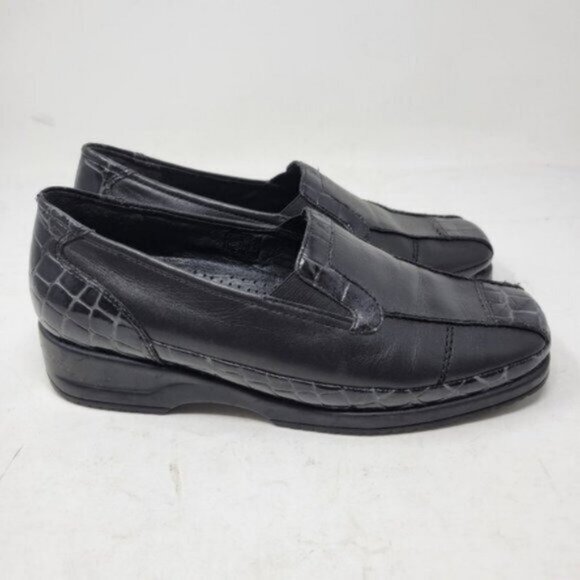 Ara Leather Crocodile Print Mokassin Slip On Loafer Shoe Black - Picture 6 of 12